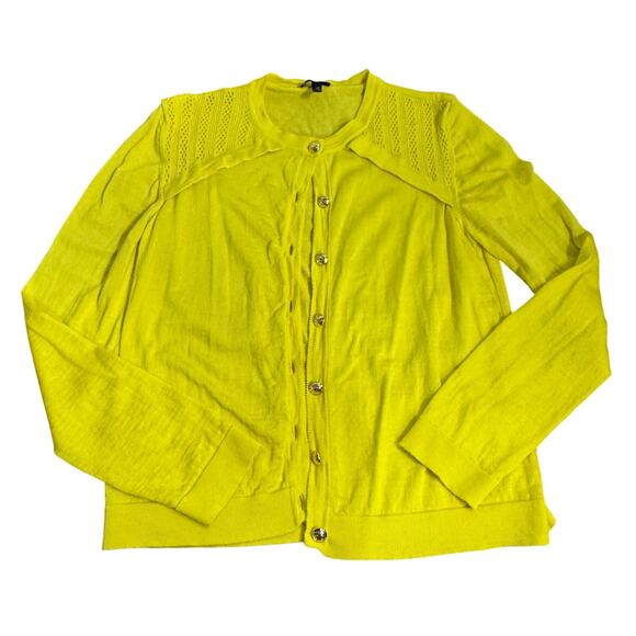 Escada Chartreuse Button Front Knit Cardigan Size L Made in Italy - Picture 2 of 13